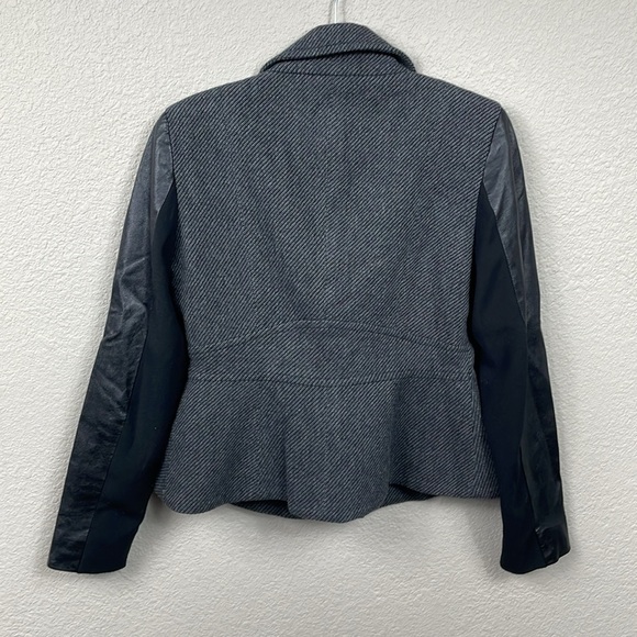 Weekend MaxMara Mixed Media Biker Jacket Moto Gray Black Vegan Faux Leather Wool - Picture 4 of 10